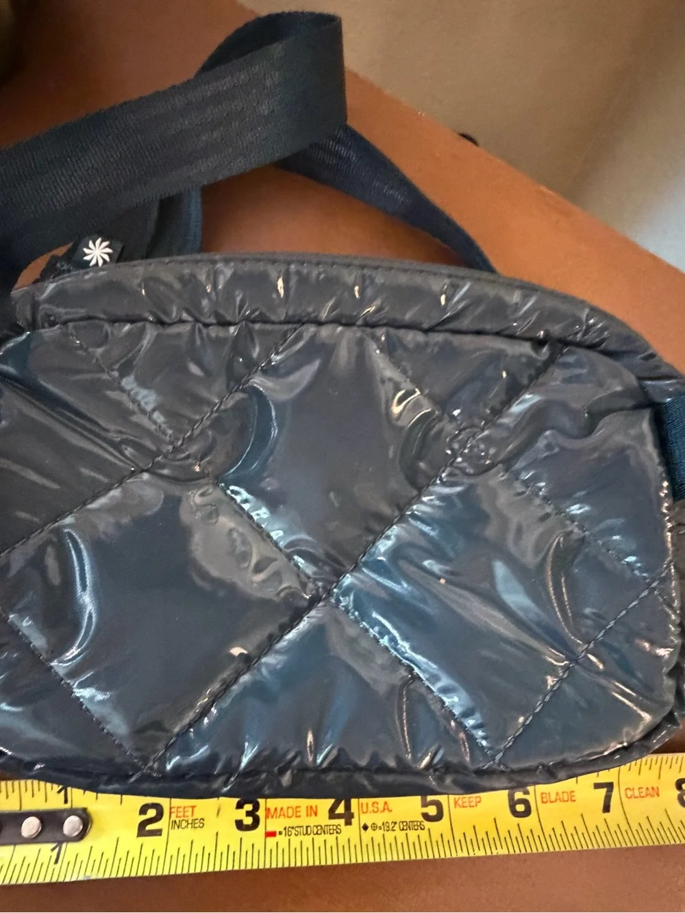 Athleta Shiny Quilted Dark Teal Crossbody Pouch
